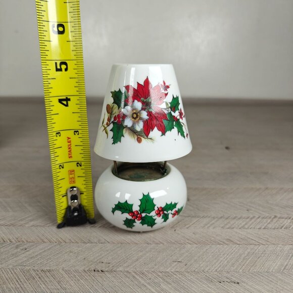 Vintage Porcelain Christmas Miniature Hurricane Candle Lamp Holly Ivy Nevco - Picture 8 of 9